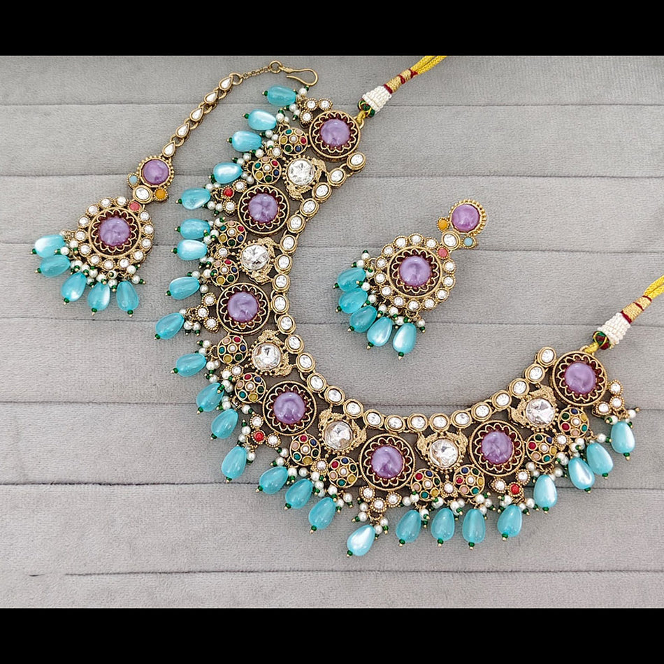 Graceful Pota Necklace in Gold Plated with Pearls | Bridal Jewellery India