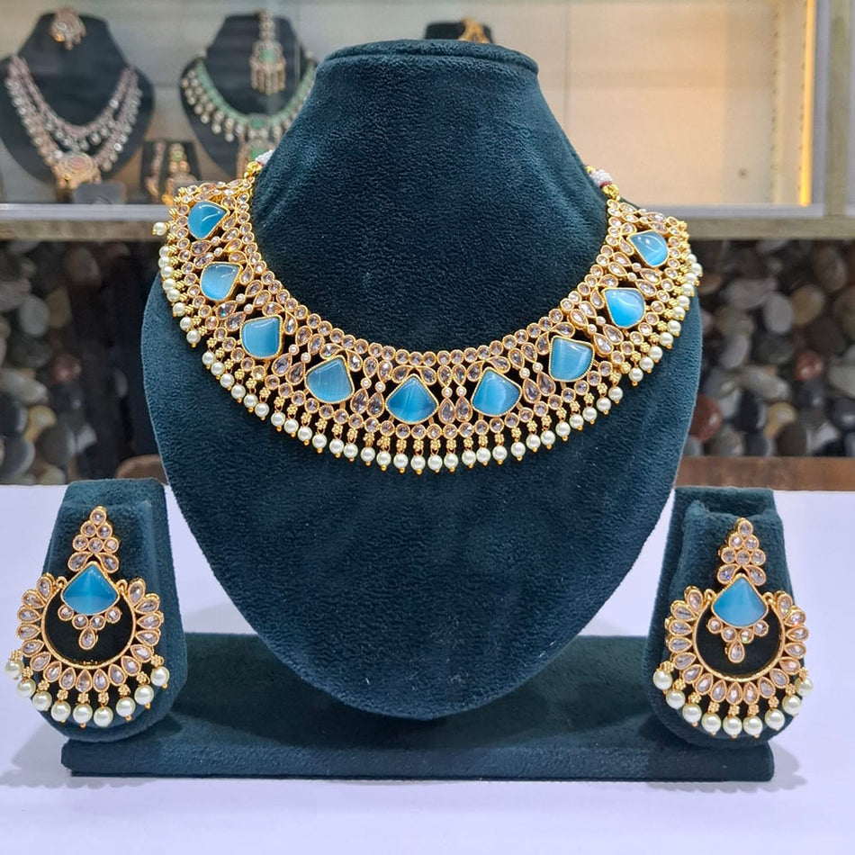 Pota Stone Necklace in Gold Tone | Bridal Jewellery India
