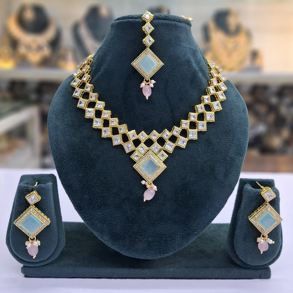 Rose Gold Plated Crystal Pearl Necklace Set | Bridal Jewellery India