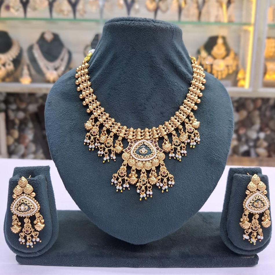 Pota Stone Pearl Necklace in Gold Tone | Bridal Jewellery India