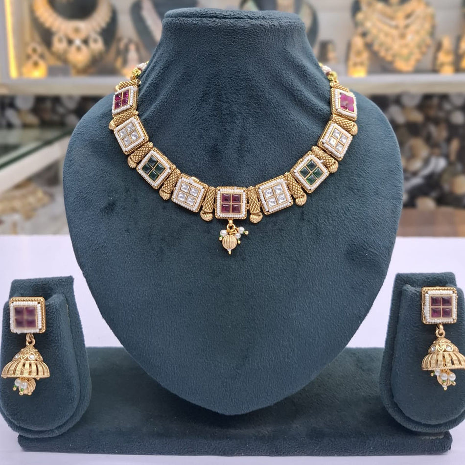 Pota Stone Necklace in Gold Tone | Bridal Jewellery India