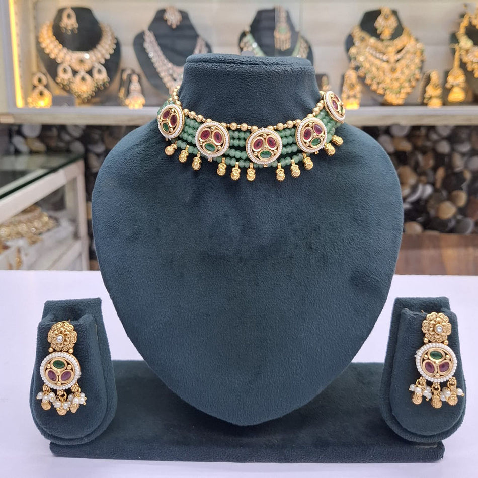 Pota Stone Choker in Rose Gold Plated | Bridal Jewellery India