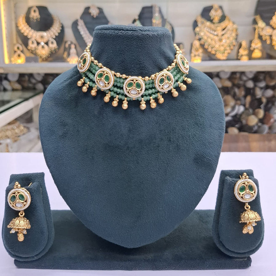 Rose Gold Plated Pota Stone Statement Choker Necklace | Bridal Jewellery India