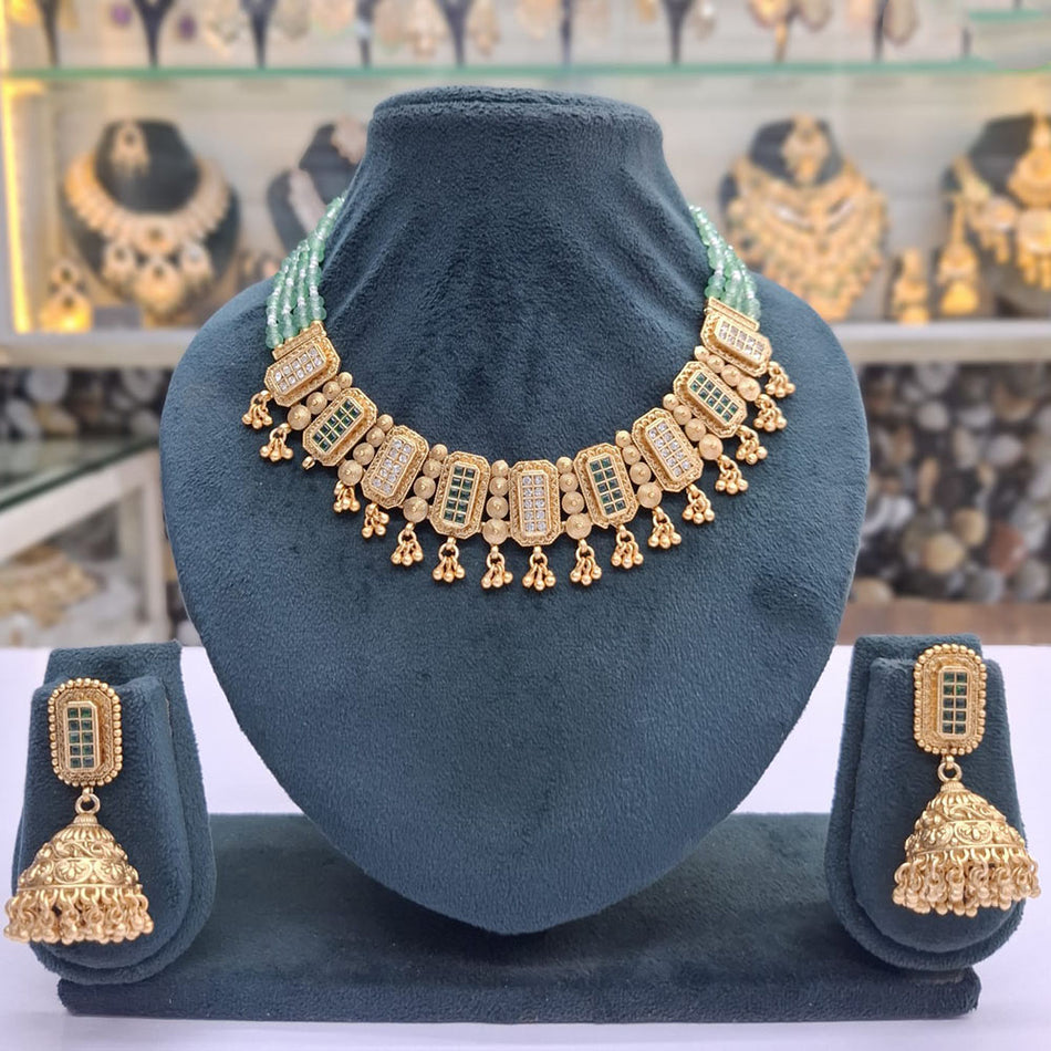 Pota Stone Pearl Necklace in Silver | Bridal Jewellery India