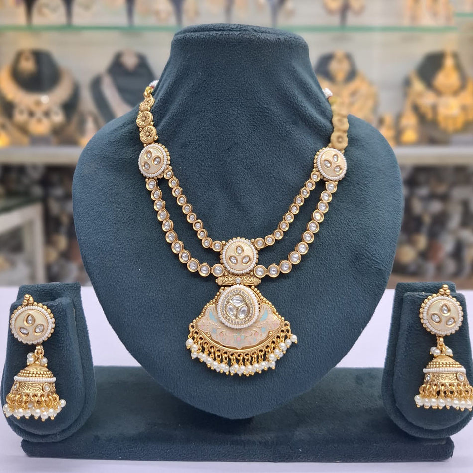 Kundan Necklace in Gold Plated with Polki Diamonds | Bridal Jewellery India
