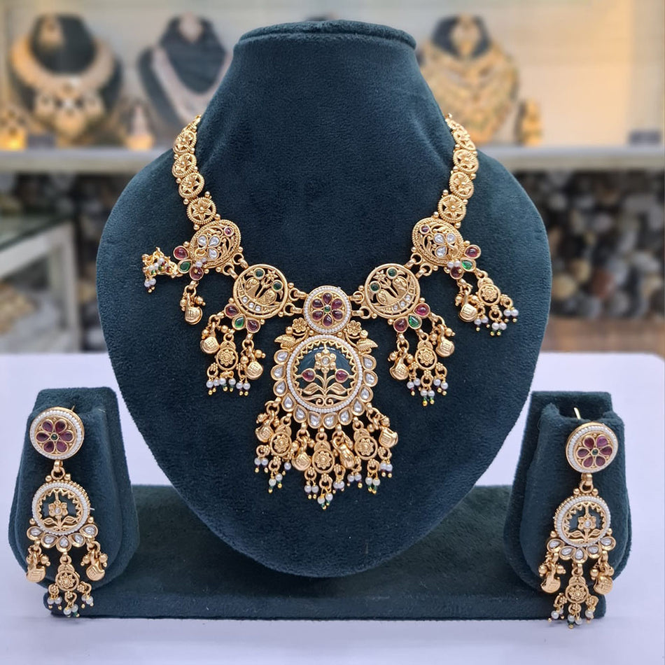 Pota Stone Pearl Necklace in Gold Tone | Bridal Jewellery India