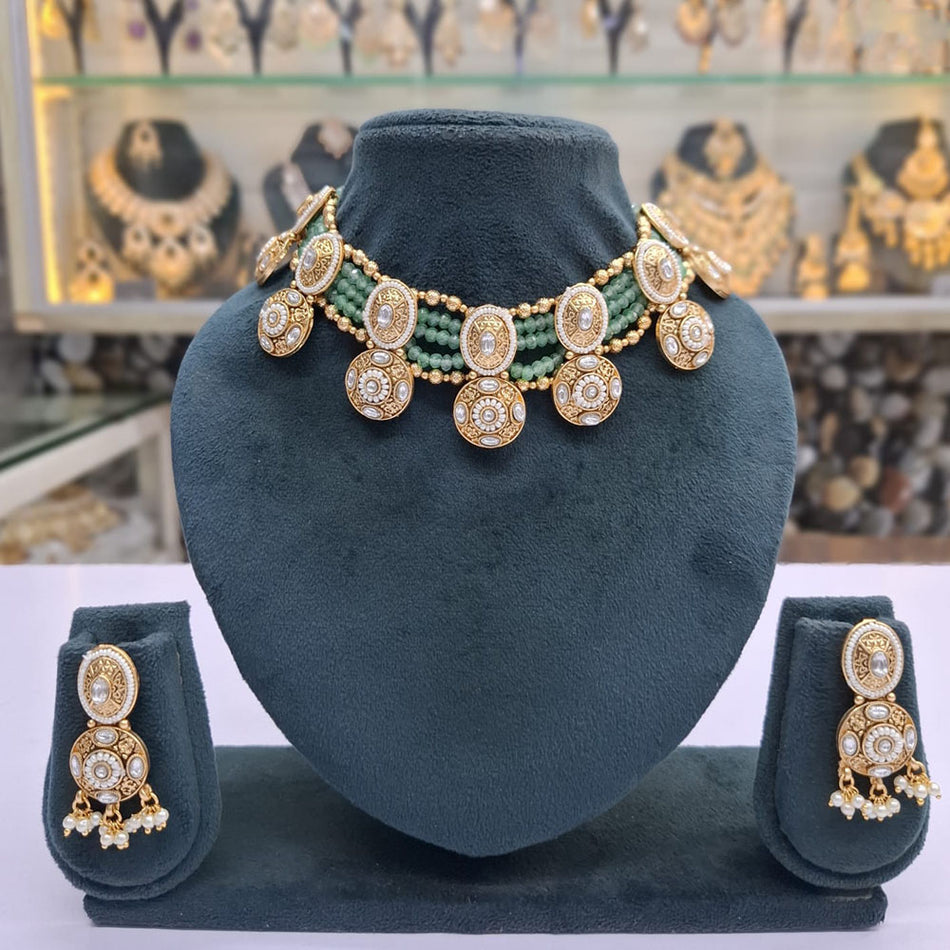 Rose Gold Plated Pota Stone Statement Choker Necklace | Bridal Jewellery India