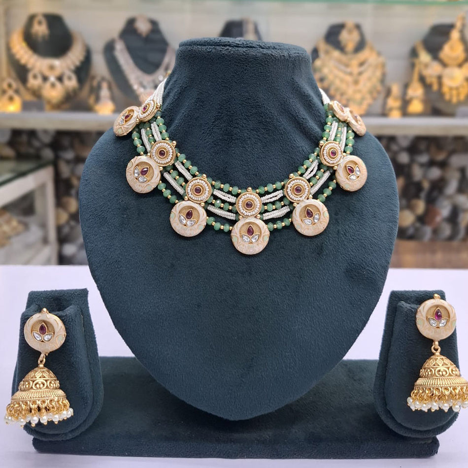 Pota Stone Pearl Necklace in Gold Tone | Bridal Jewellery India