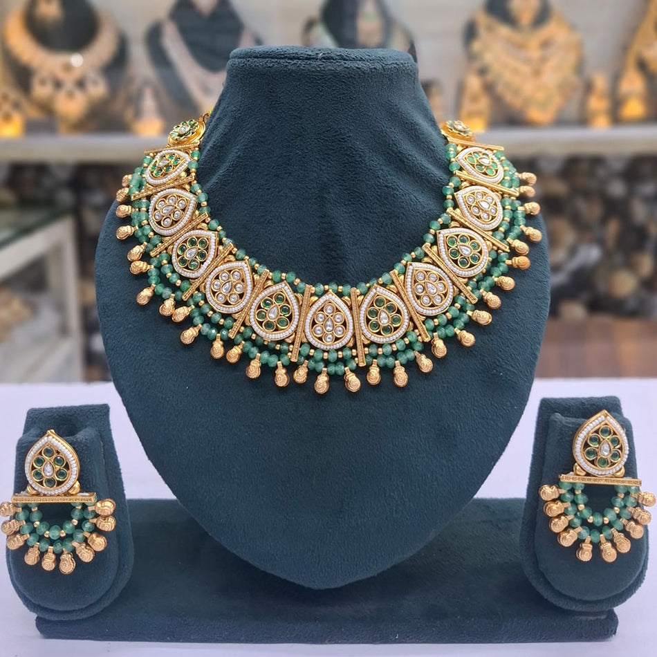 Pota Stone Pearl Necklace in Gold Tone | Bridal Jewellery India
