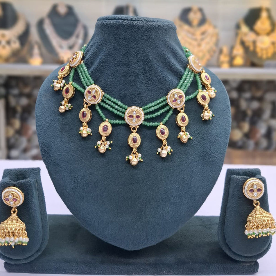 Pota Stone Pearl Necklace in Gold Tone | Bridal Jewellery India
