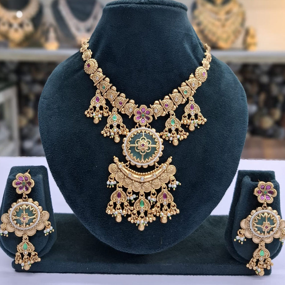 Rose Gold Plated Kundan Necklace for Bridal | Bridal Jewellery India