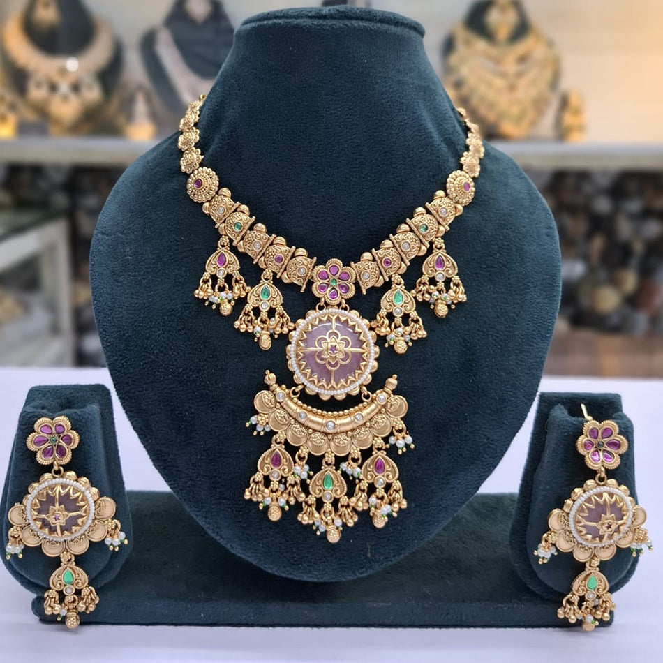 Pota Stone Pearl Necklace in Gold Tone | Bridal Jewellery India