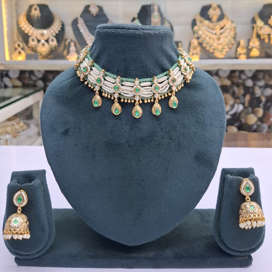 Rose Gold Plated Pota Stone Choker Necklace | Bridal Jewellery India