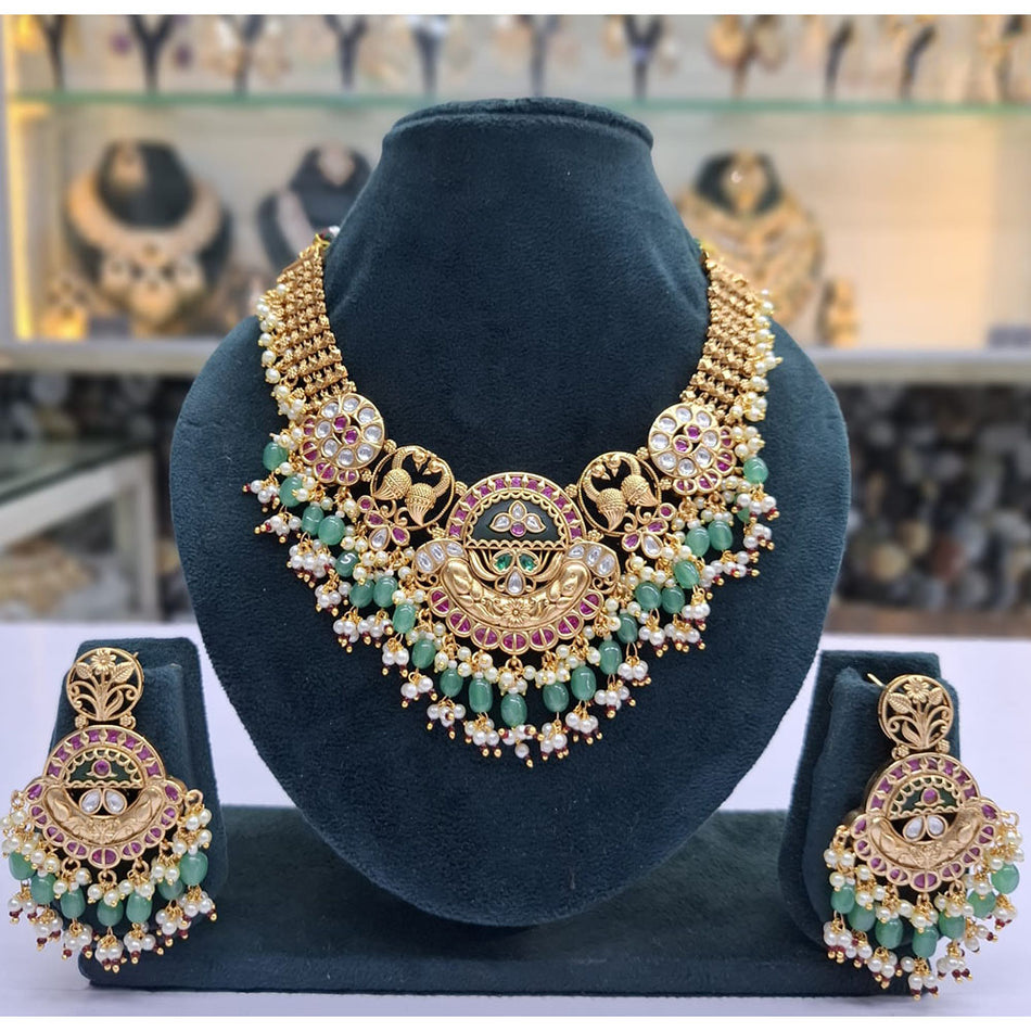Pota Stone Pearl Necklace in Gold Tone | Bridal Jewellery India