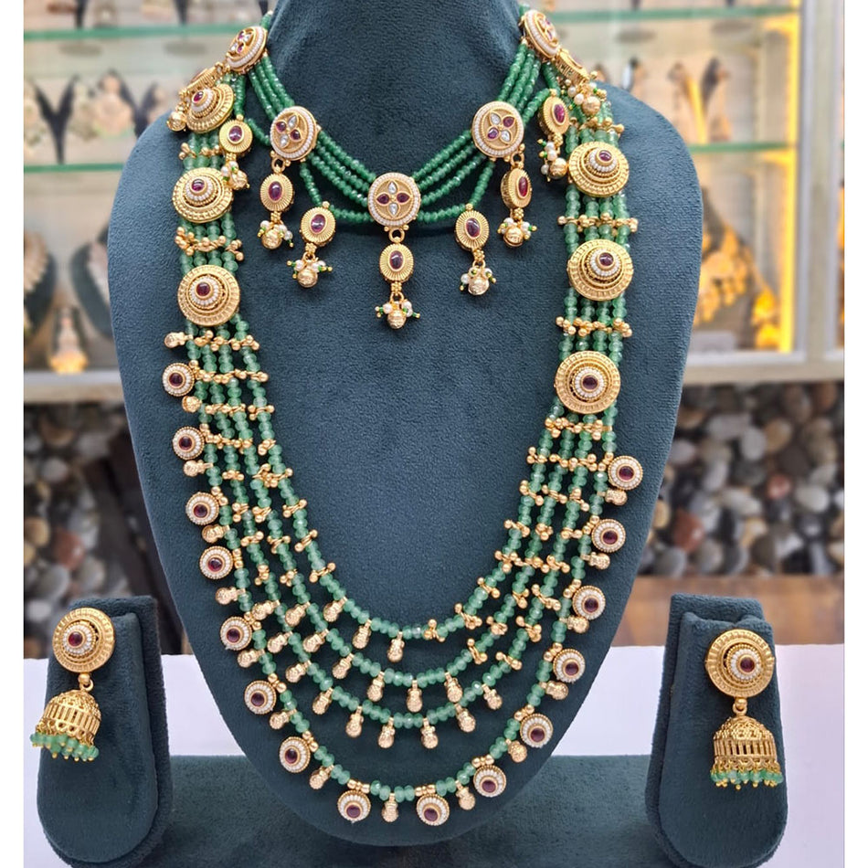Layered Necklace in Rose Gold Plated with Pearl Beads | Bridal Jewellery India