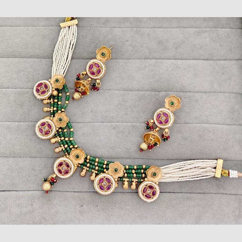 Glam Pota Stone Choker Necklace in Oxidised Silver | Bridal Jewellery India