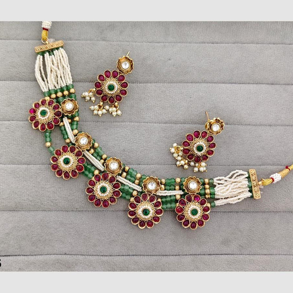 Glam Pota Stone Choker Necklace in Gold Tone | Bridal Jewellery India