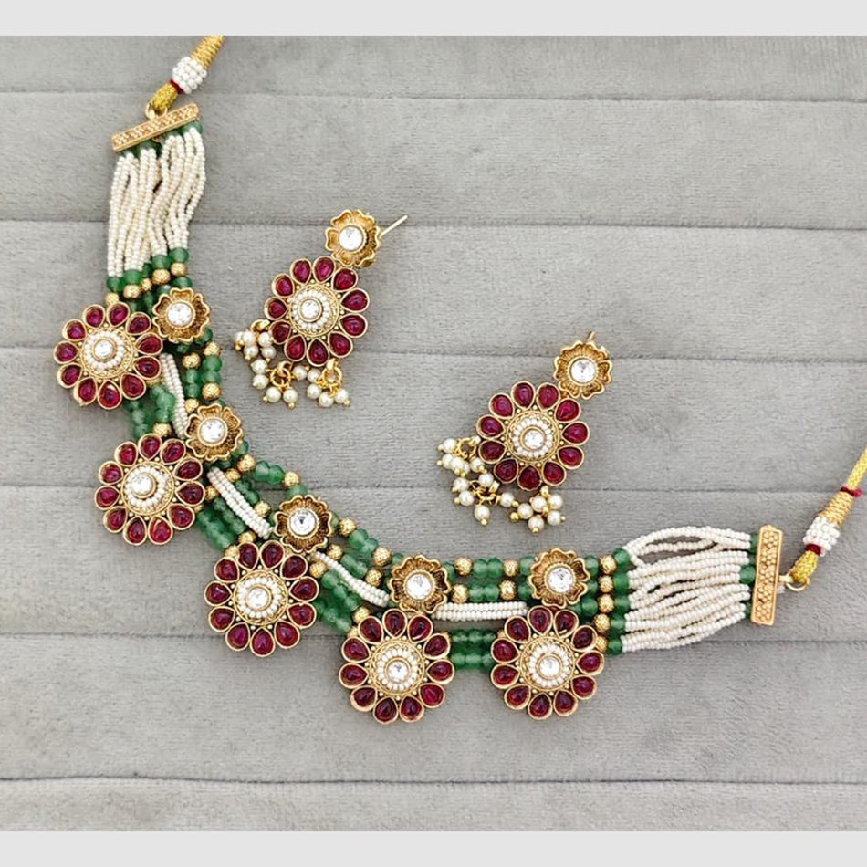 Glam Pota Stone Beads Choker Necklace in Oxidised Silver | Bridal Jewellery India