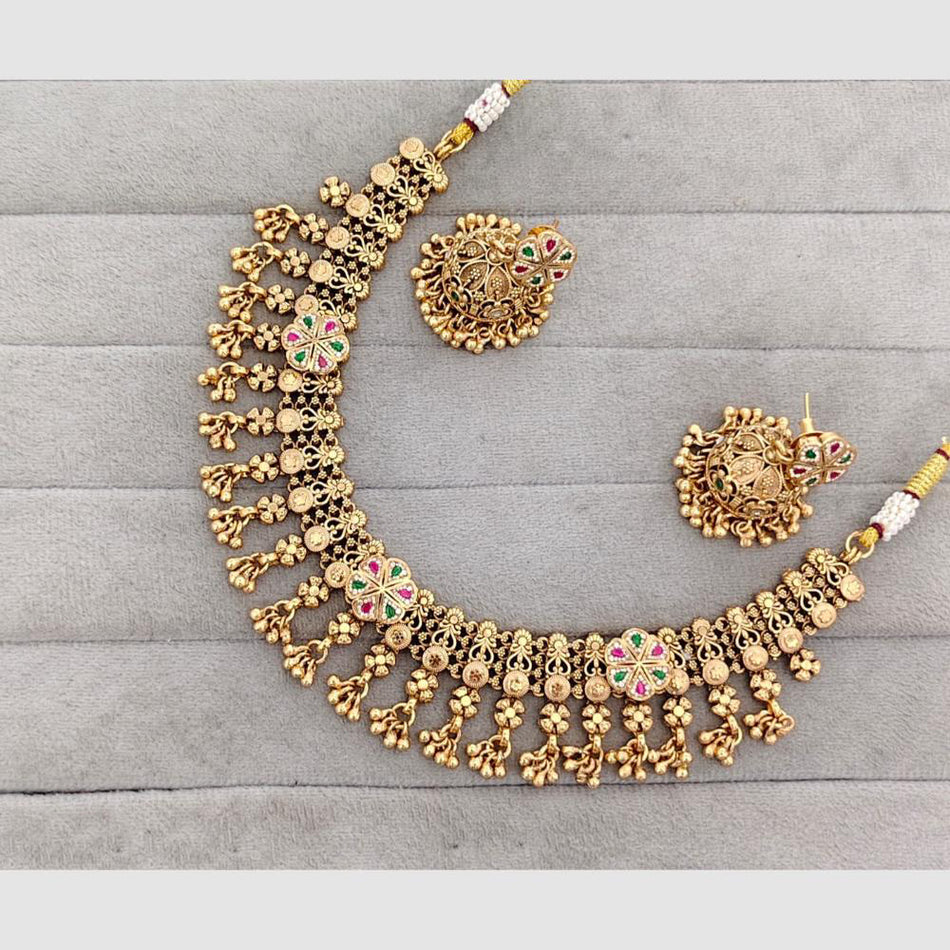 Pota Stone and Austrian Stone Necklace in Gold Tone | Bridal Jewellery India