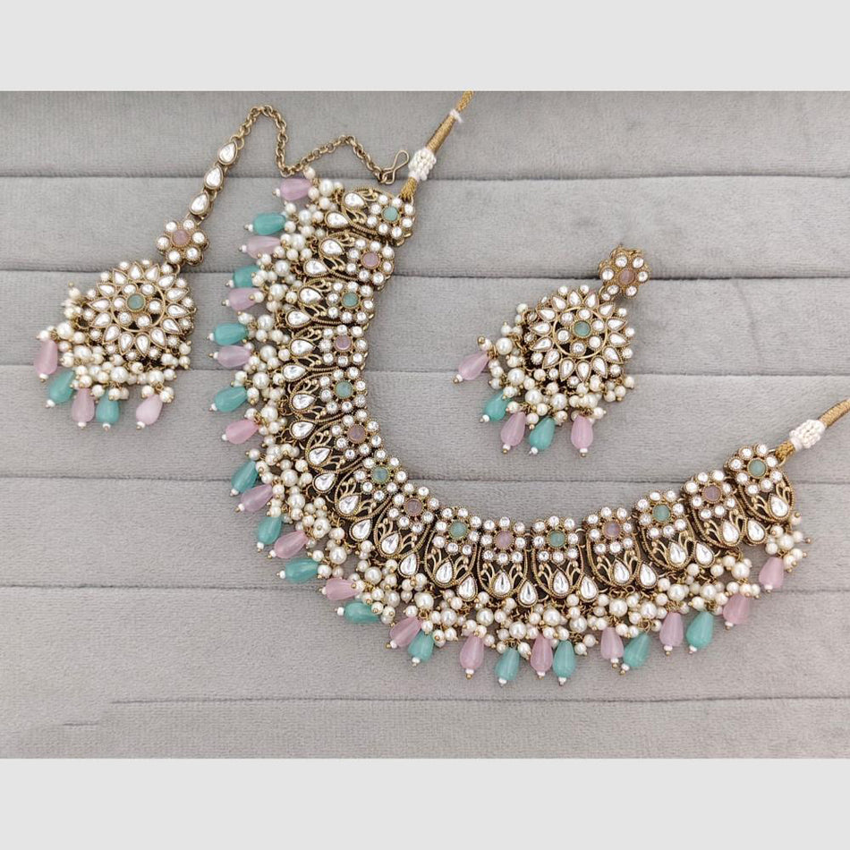 Glam Pota Stone Necklace in Rose Gold Plated | Bridal Jewellery India