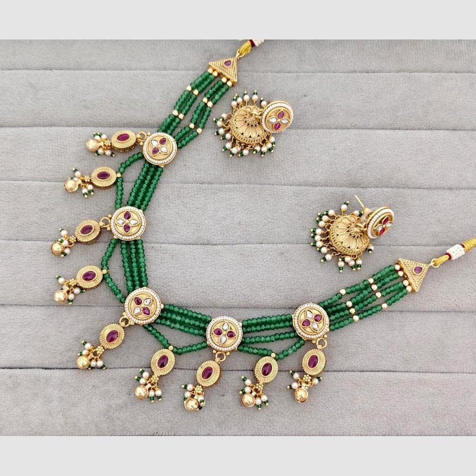 Glam Pota Stone Necklace in Rose Gold Plated | Bridal Jewellery India