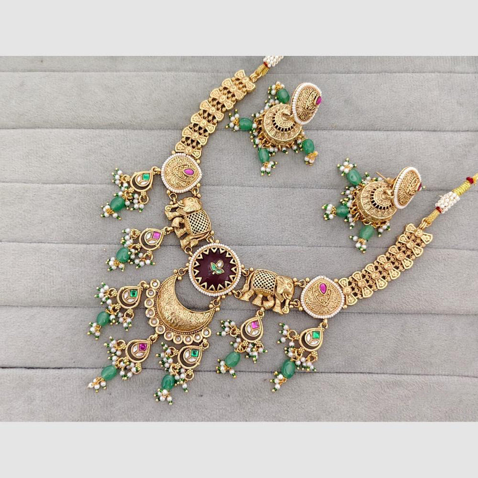 Pearl Elephant Necklace in Gold Tone | Bridal Jewellery India