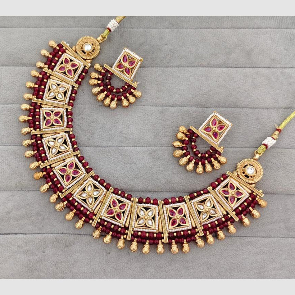 Glam Pota Stone Necklace in Gold Tone | Bridal Jewellery India