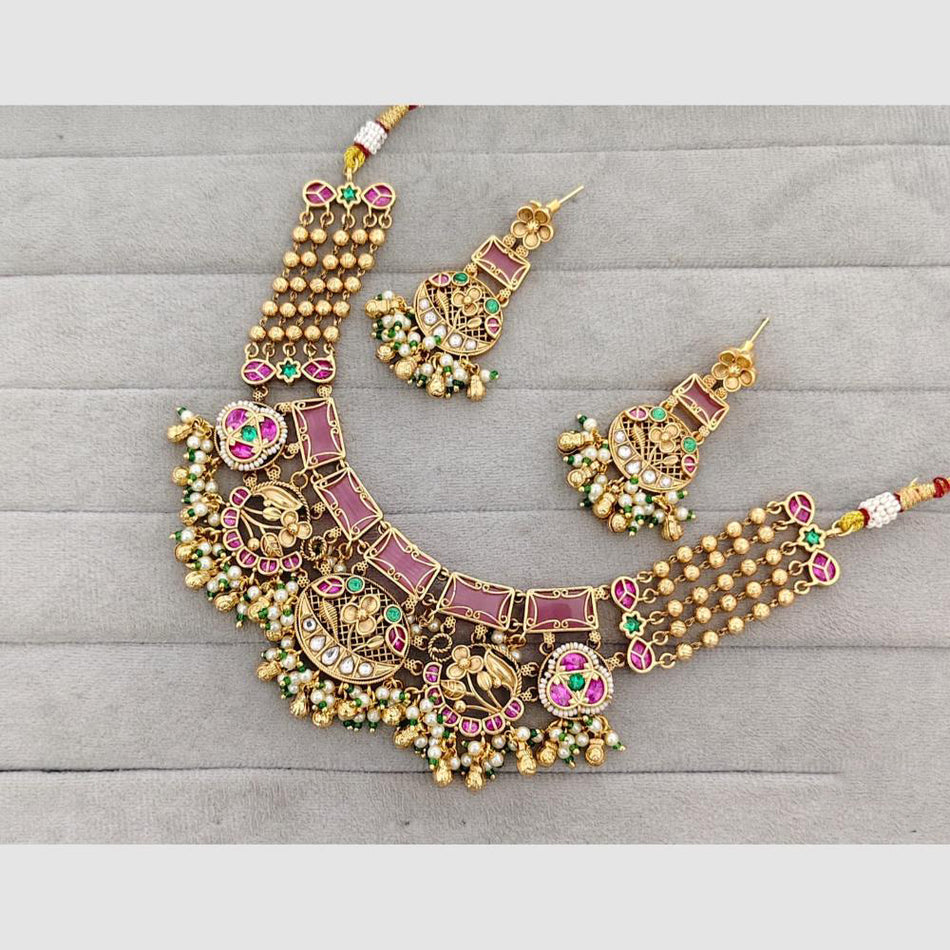 Rose Gold Plated Kundan Necklace for Bridal | Bridal Jewellery India