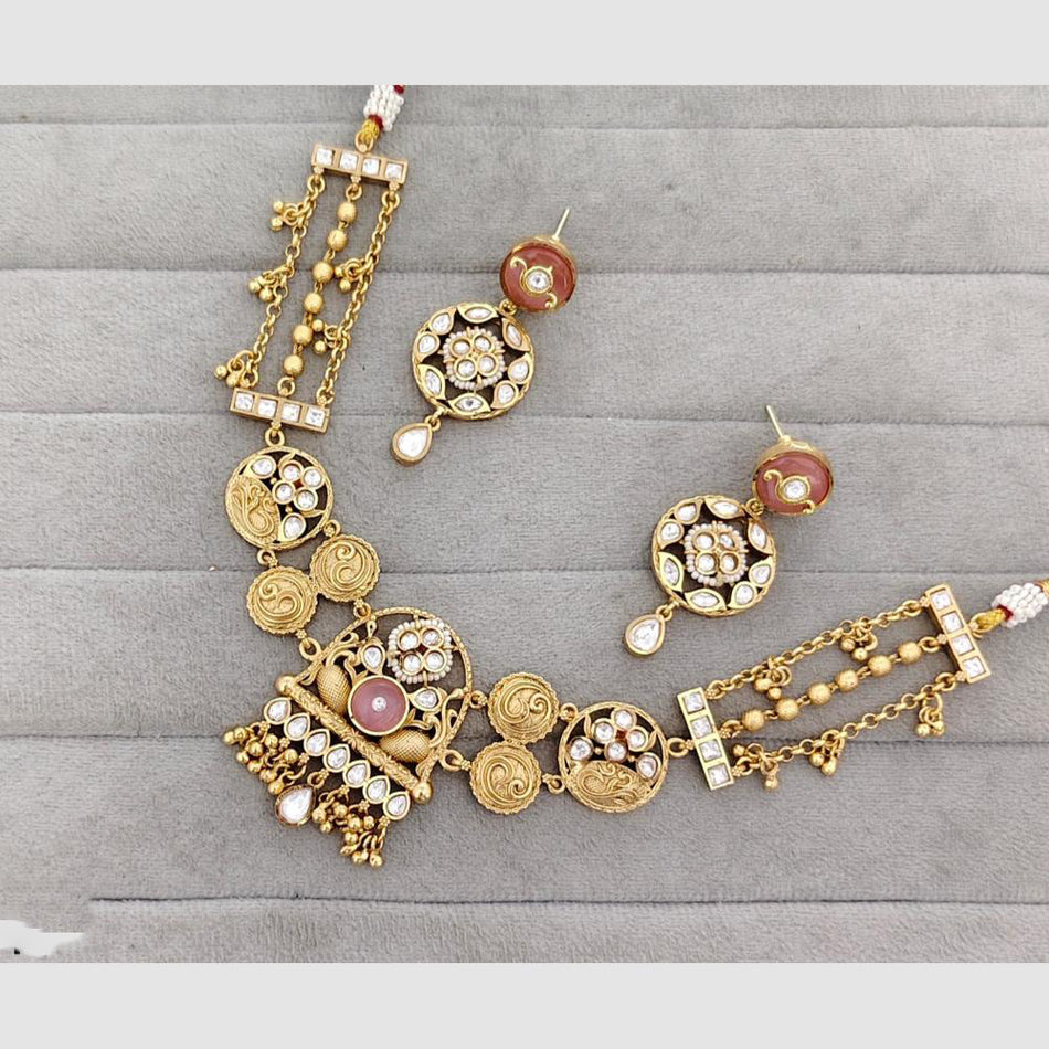 Garnet Beads Necklace in Rose Gold Plated | Bridal Jewellery India