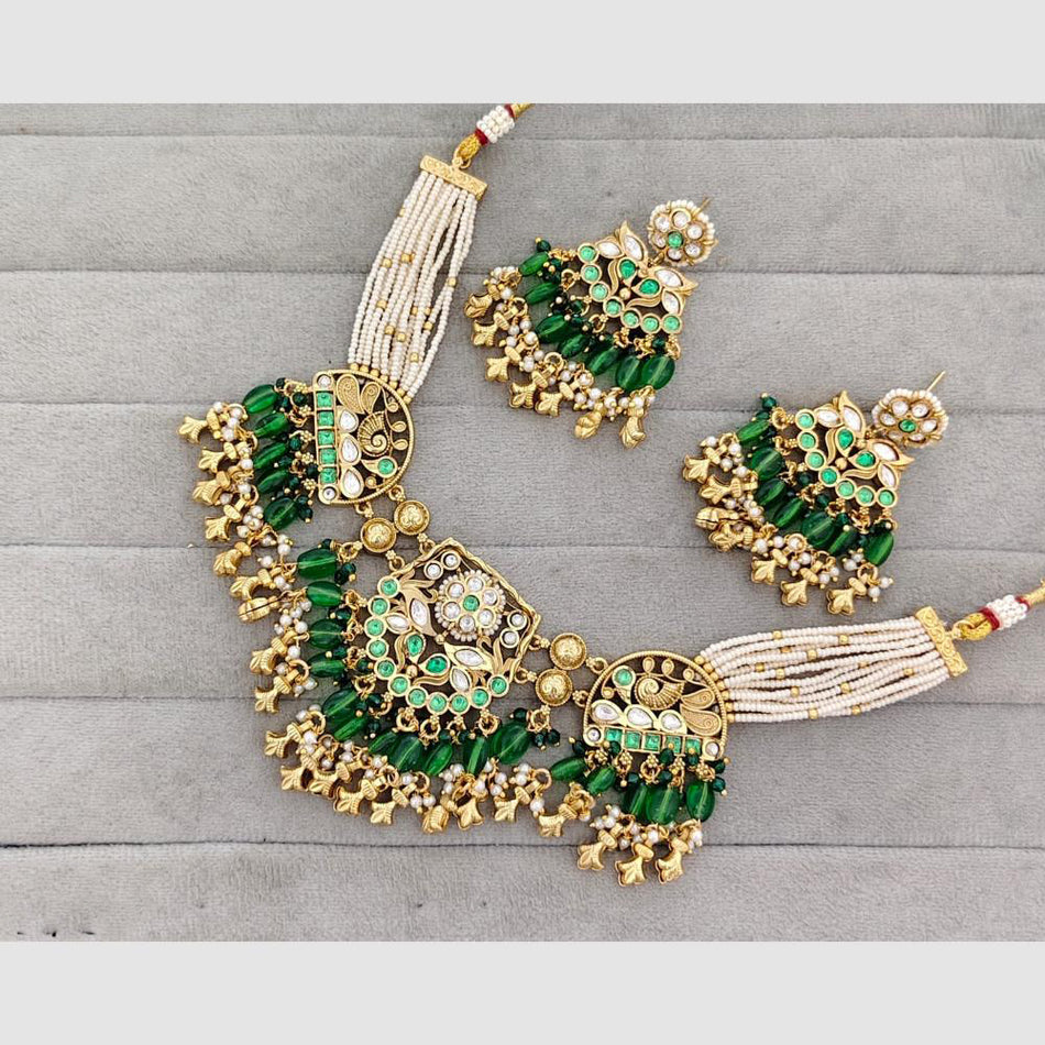 Glam Pota Stone with Pearl Necklace in Gold Plated | Bridal Jewellery India