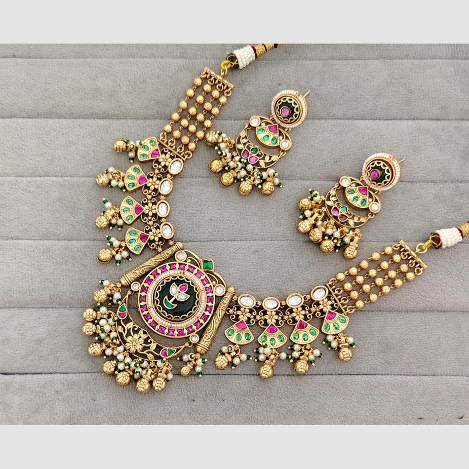 Glam Pota Stone Pearl Necklace in Gold Tone | Bridal Jewellery India