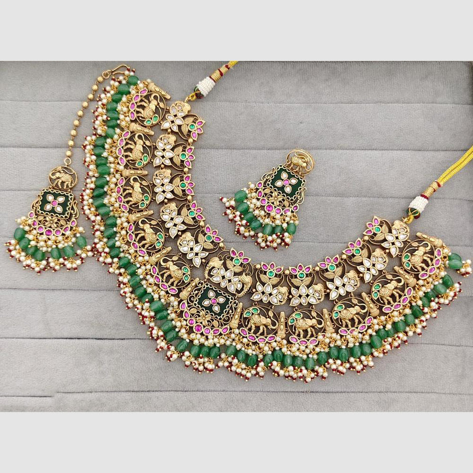 Elephant Design Necklace in Gold Tone | Bridal Jewellery India