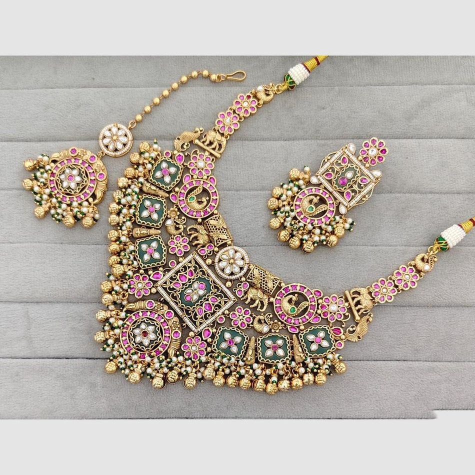 Elephant Design Necklace in Gold Tone | Bridal Jewellery India