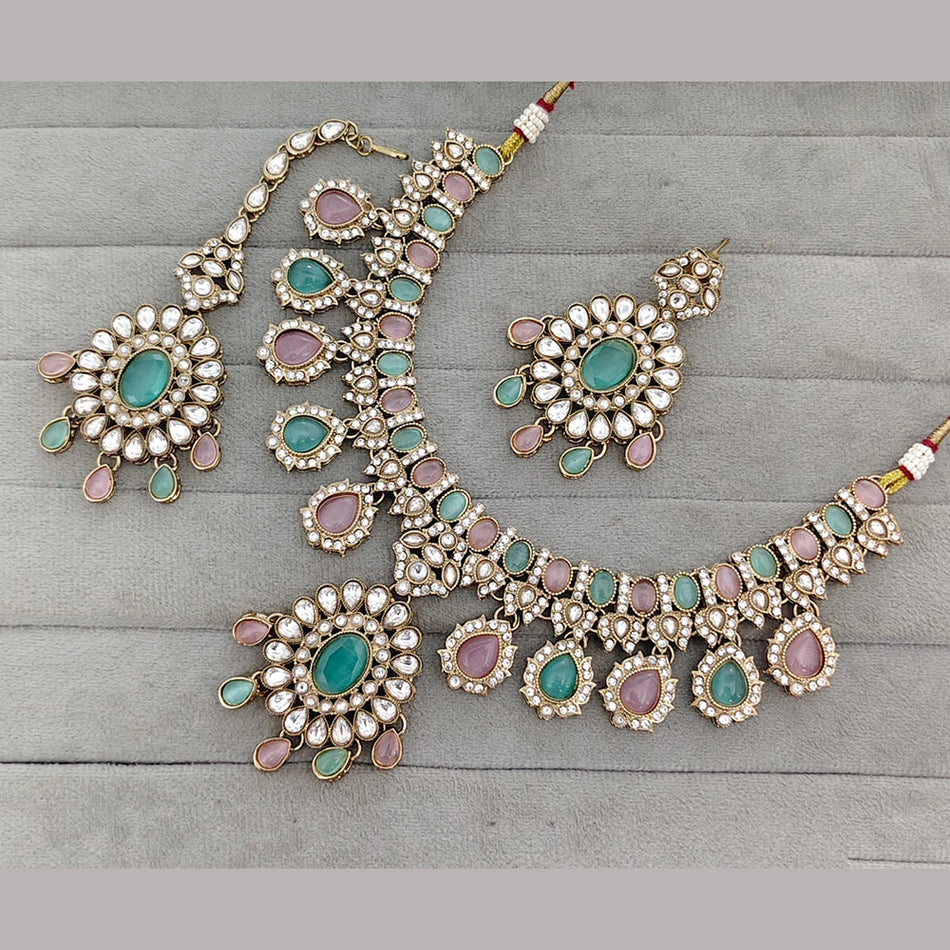 Heritage Crystal Rose Gold Plated Necklace Set | Bridal Jewellery India