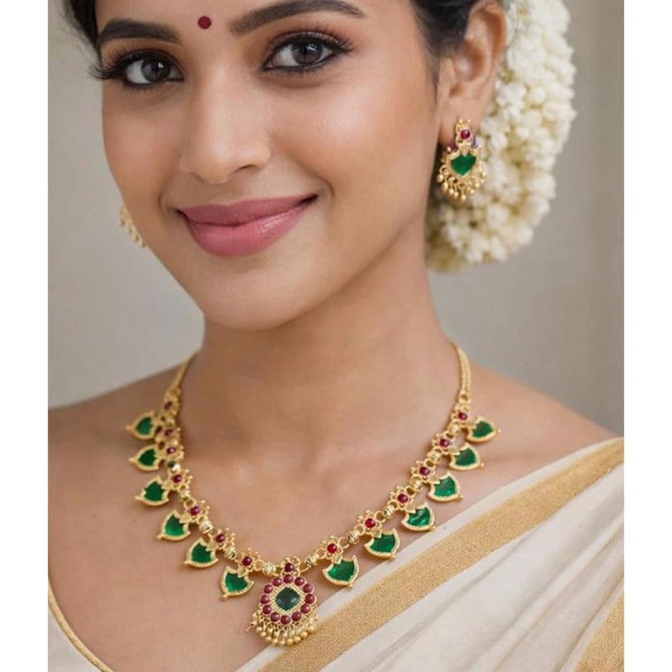 Rose Gold Plated Pota Stone Choker Necklace | Bridal Jewellery India