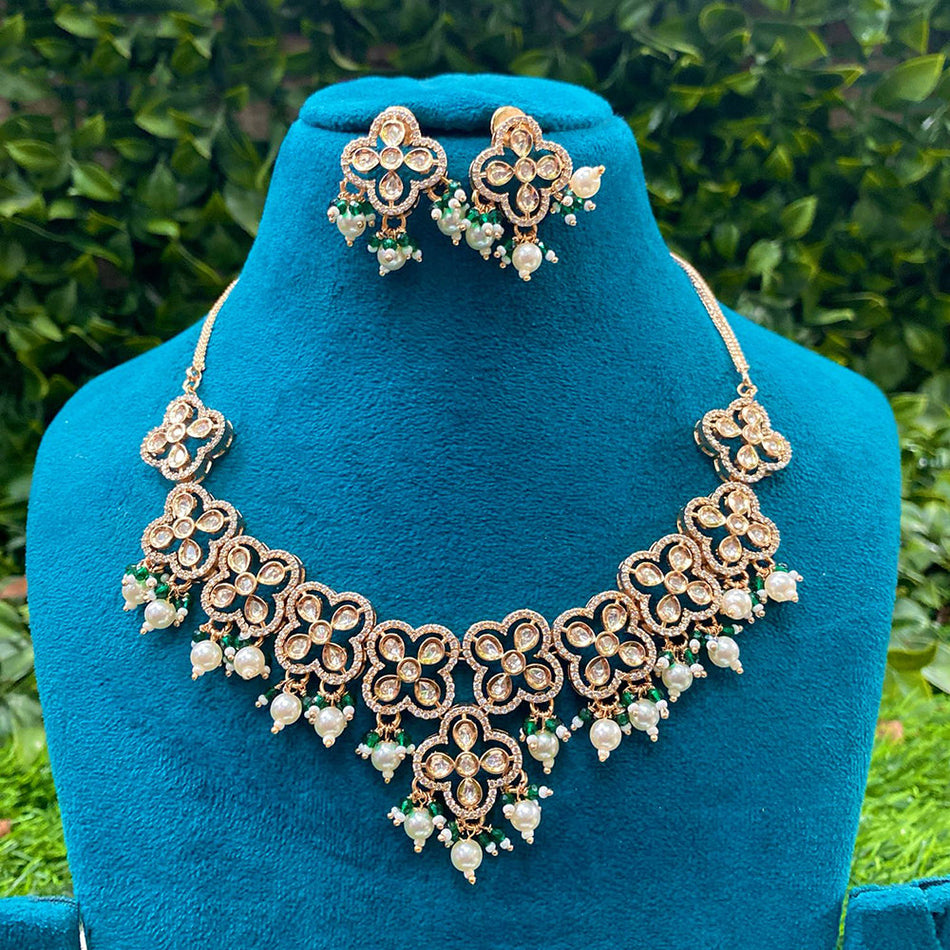 Kundan Necklace in Gold Plated with Polki Stones | Bridal Jewellery India