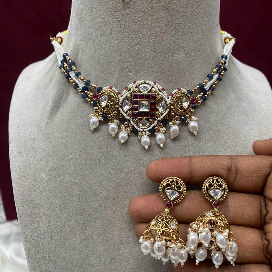Kundan Choker Necklace in 18K Gold Plated | Bridal Jewellery India