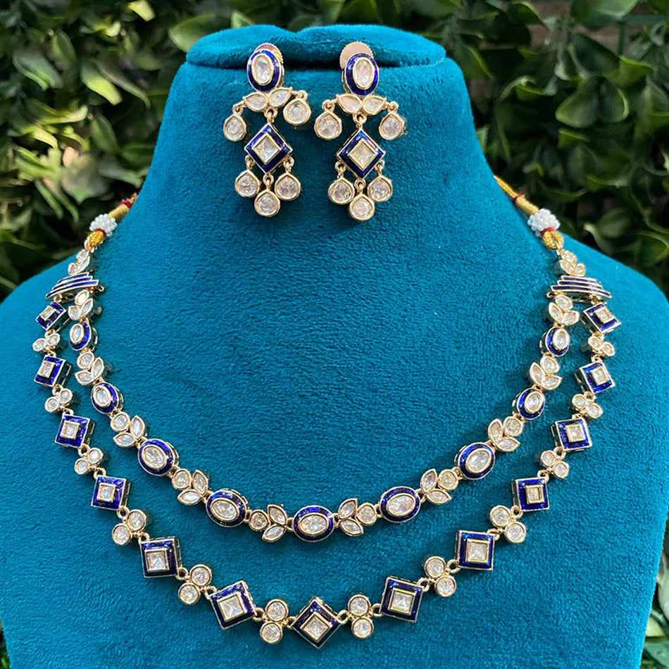 Kundan Necklace in Gold Plated with Polki Stones | Bridal Jewellery India