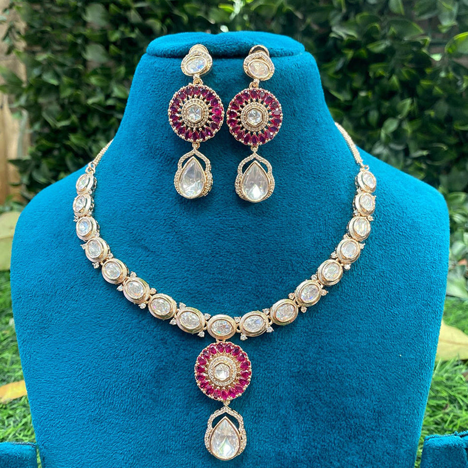 Kundan Necklace in White Gold Plated for Festive Wear | Bridal Jewellery India