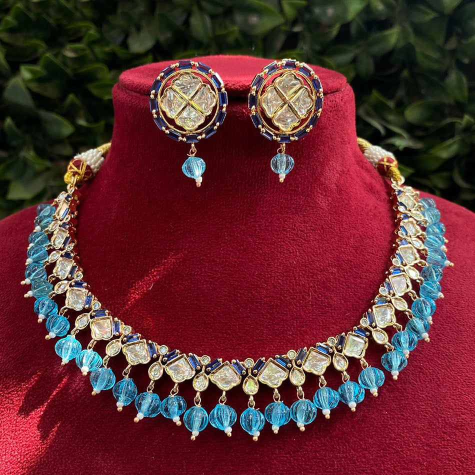 Kundan Necklace in Gold Plated with Polki Stones | Bridal Jewellery India