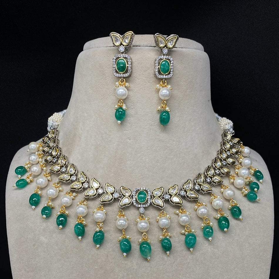 Kundan Choker Necklace in Gold Plated with Polki Gems | Bridal Jewellery India