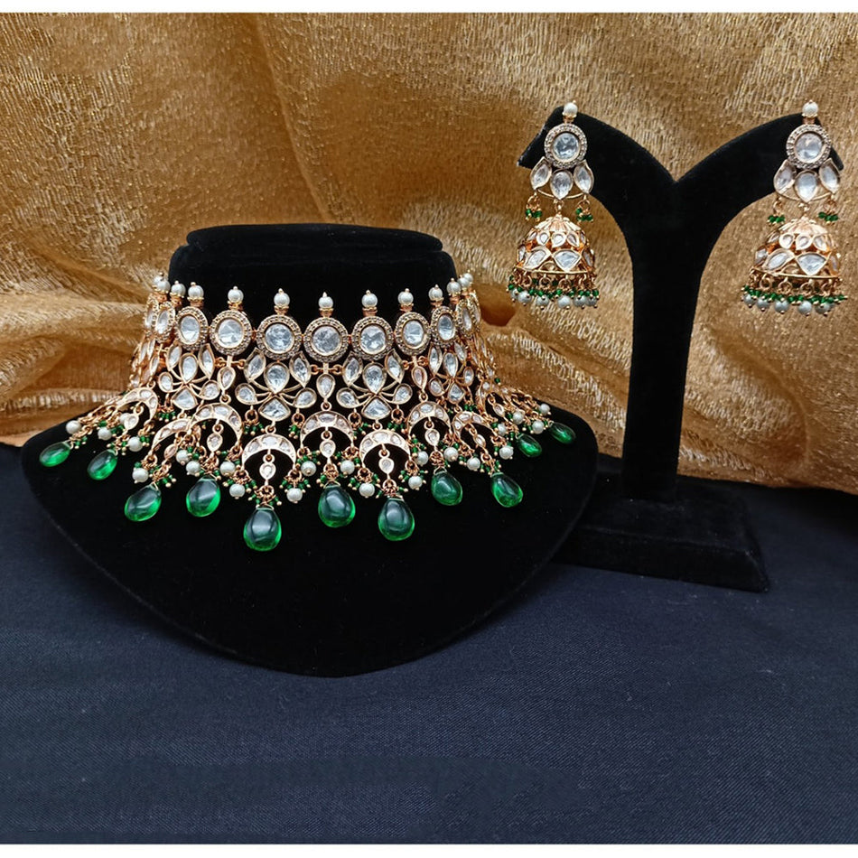 Kundan Choker Necklace in Gold Plated with Polki Stones | Bridal Jewellery India