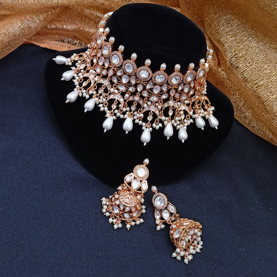 Kundan Choker Necklace in Gold Plated with Polki Stones | Bridal Jewellery India