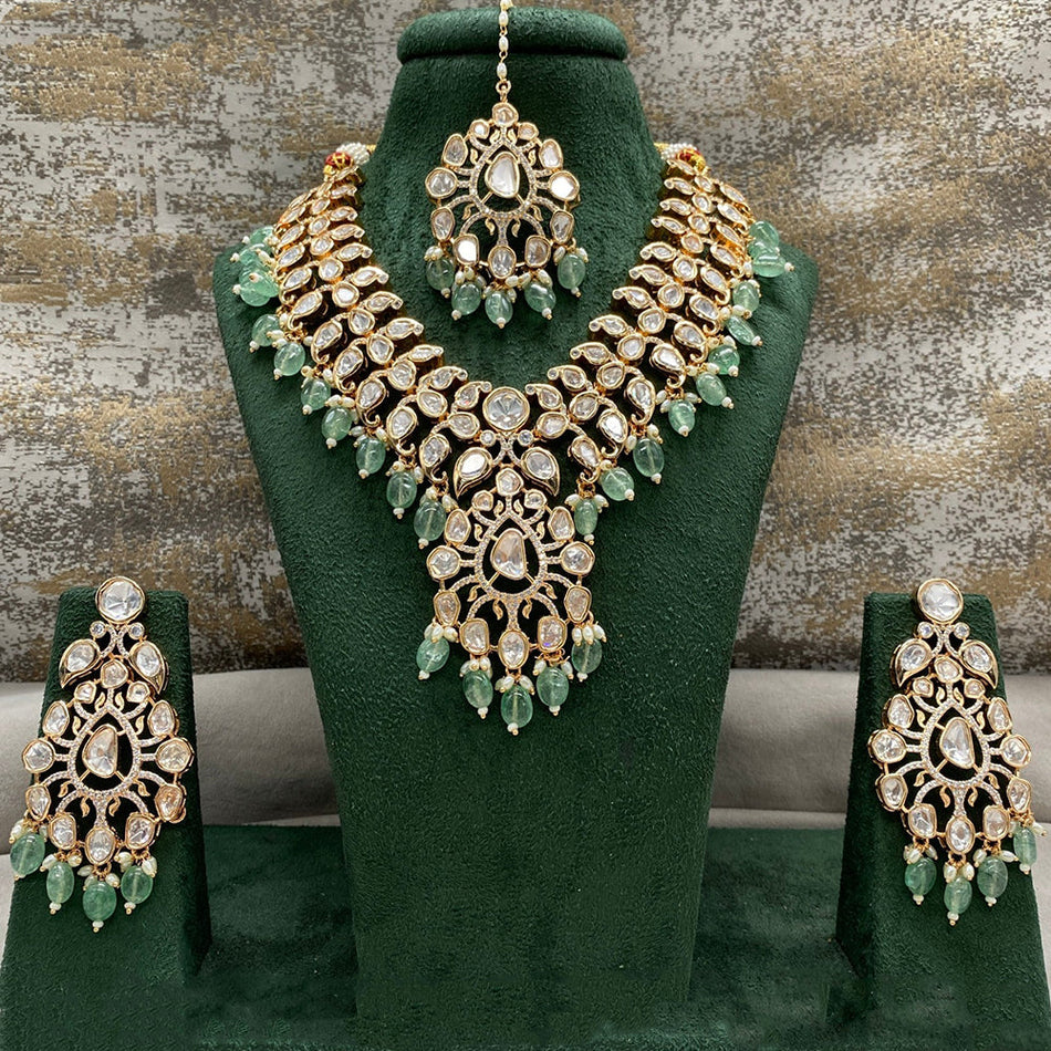 Kundan Necklace in Gold Plated with Polki Stones for Festive Wear | Bridal Jewellery India
