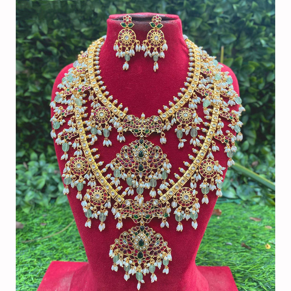 Kundan Necklace in Gold Plated with Pearls | Bridal Jewellery India