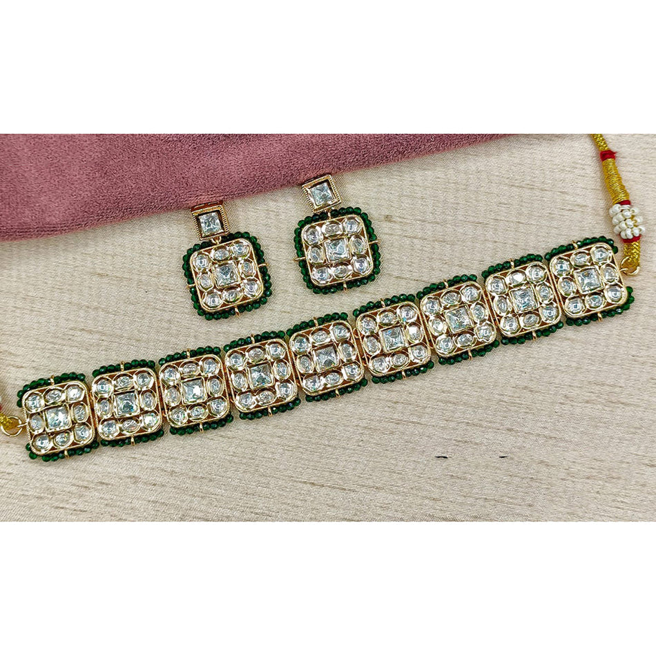 Kundan Choker Necklace in Gold Plated with Polki Pearls | Bridal Jewellery India