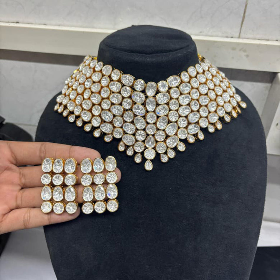 Kundan Necklace in Gold Plated with Polki Stones | Bridal Jewellery India