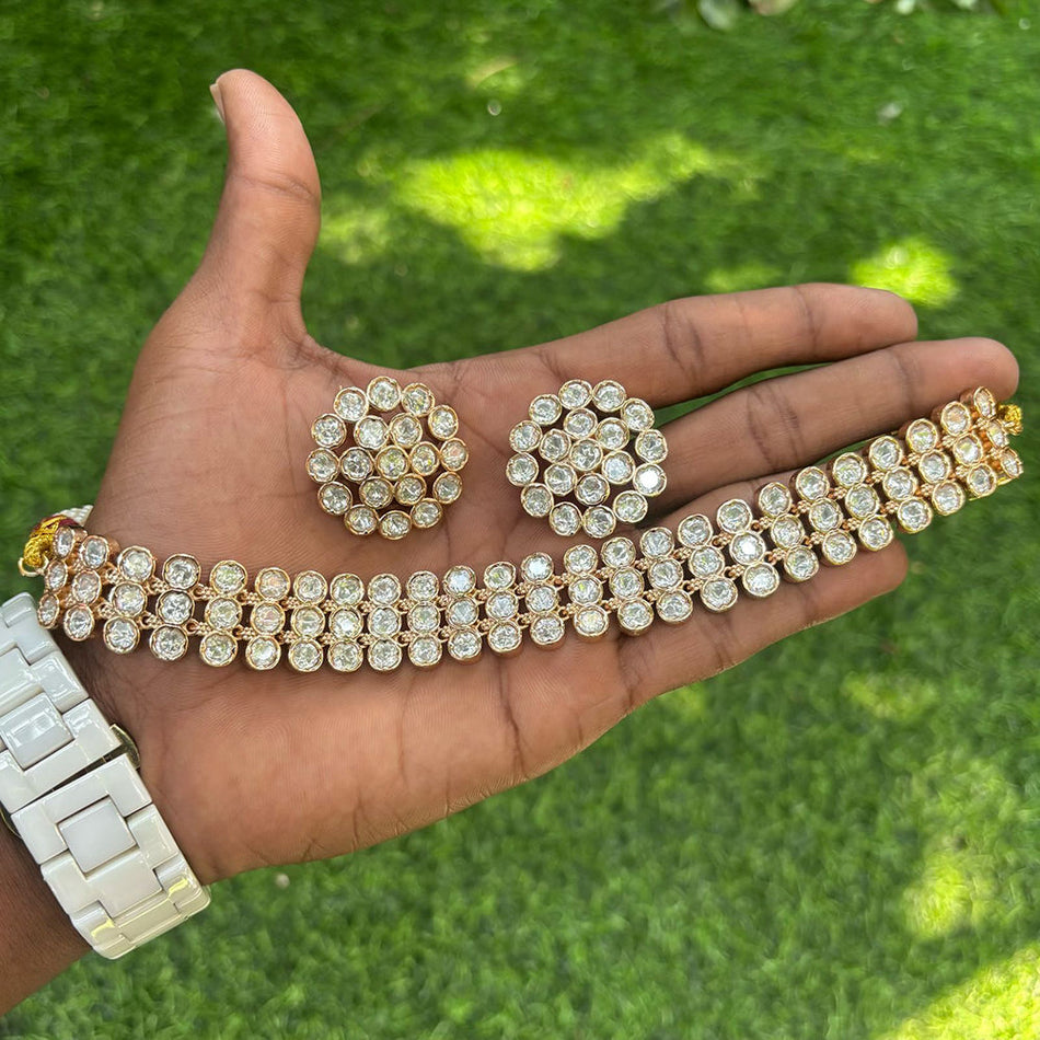 Kundan Choker Necklace in Gold Plated with Polki Stones | Bridal Jewellery India