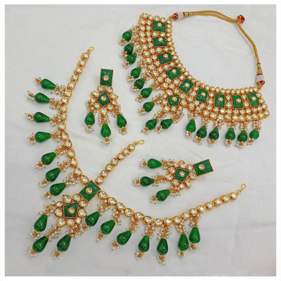 Kundan Necklace in Gold Plated with Maangtika | Bridal Jewellery India