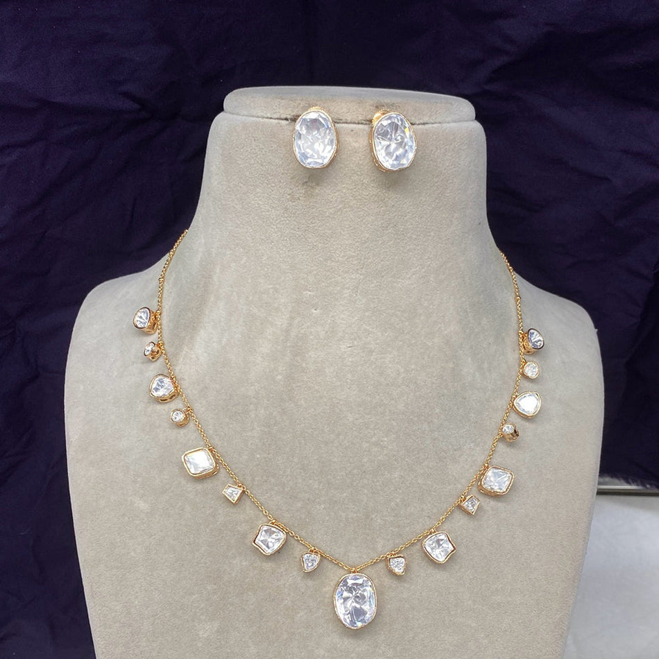 Kundan Necklace in Gold Plated with Polki Stones | Bridal Jewellery India